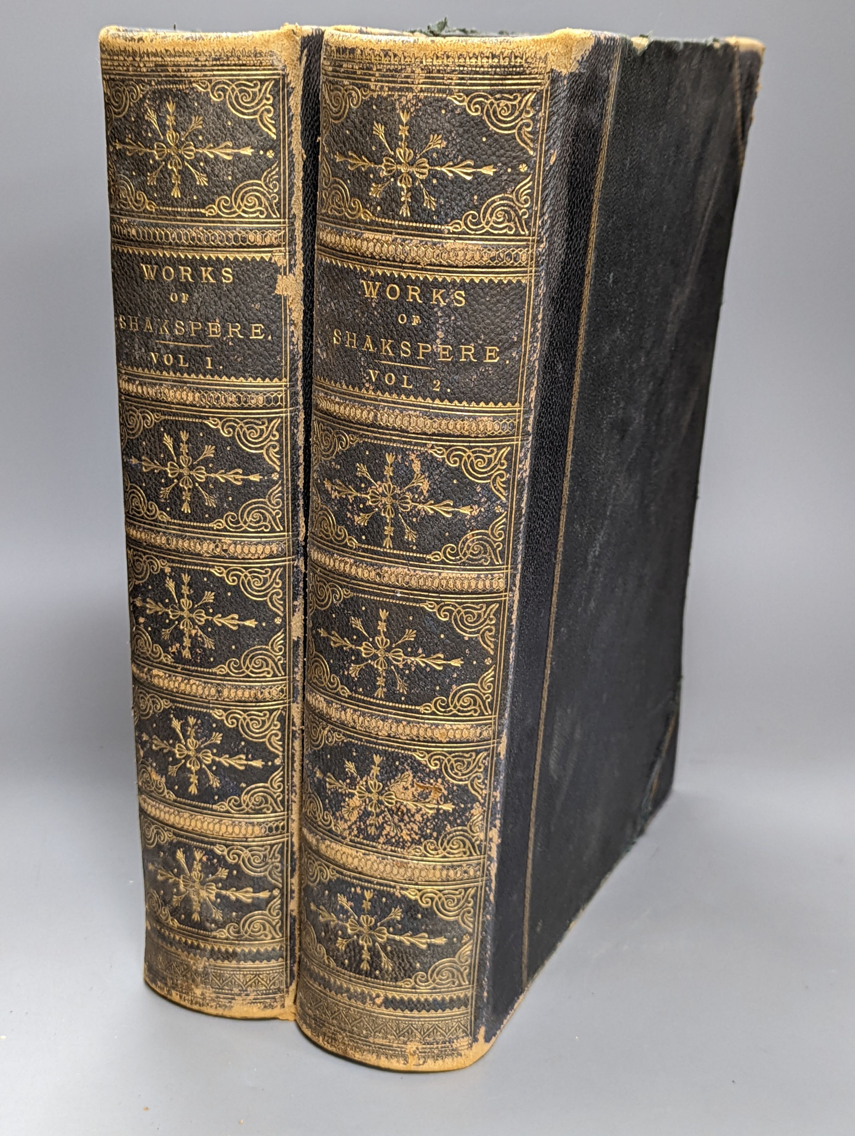 Shakespeare, William - The Works of Shakespeare. Imperial Edition, 2 vols. Edited by Charles Knight. num. steel-engraved plates (after Frith, Gilbert, Dadd & others); publisher's gilt half